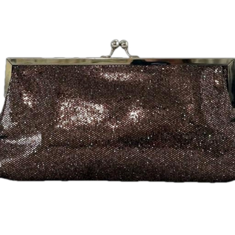 Vintage Cookie Lee Clutch Shoulder Bag Brown with Gold Shimmer Evening P…